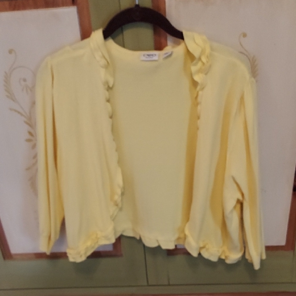 Cato Yellow Women's Shrug Sweater with Ruffled Trim